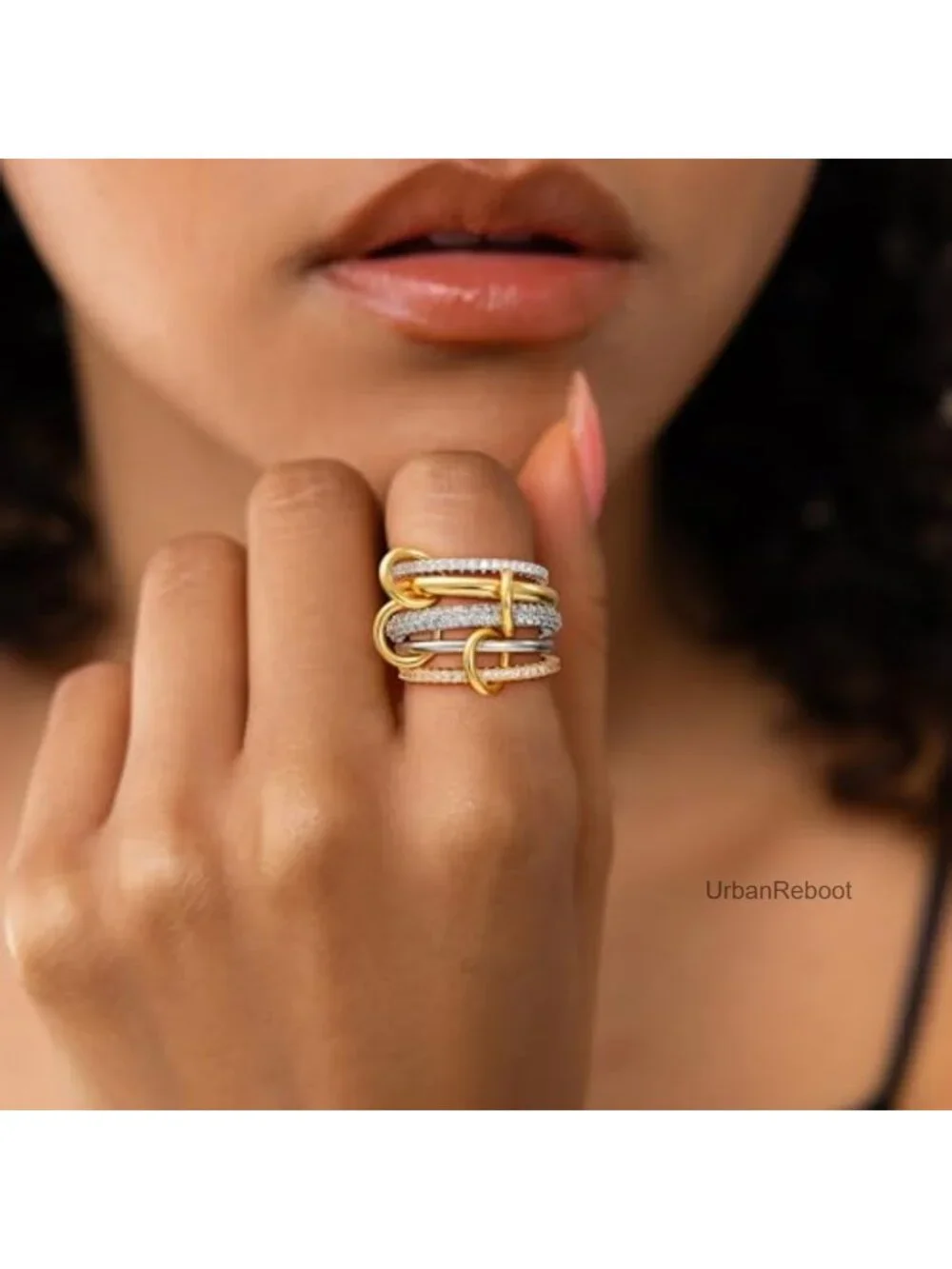 14K Gold Plated Cubic Zirconia Stackable Ring Set - 5 Rings Mixed Metals